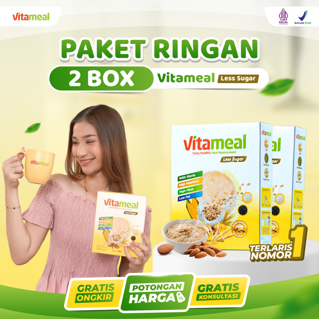 

Paket 2 Box - Vitameal Less Sugar Lebih Rendah Gula Membantu Mencegah Diabetes Mensatbilkan Gula Darah Aman Dikonsumsi Jangka Panjang Resmi Terdaftar BPOM