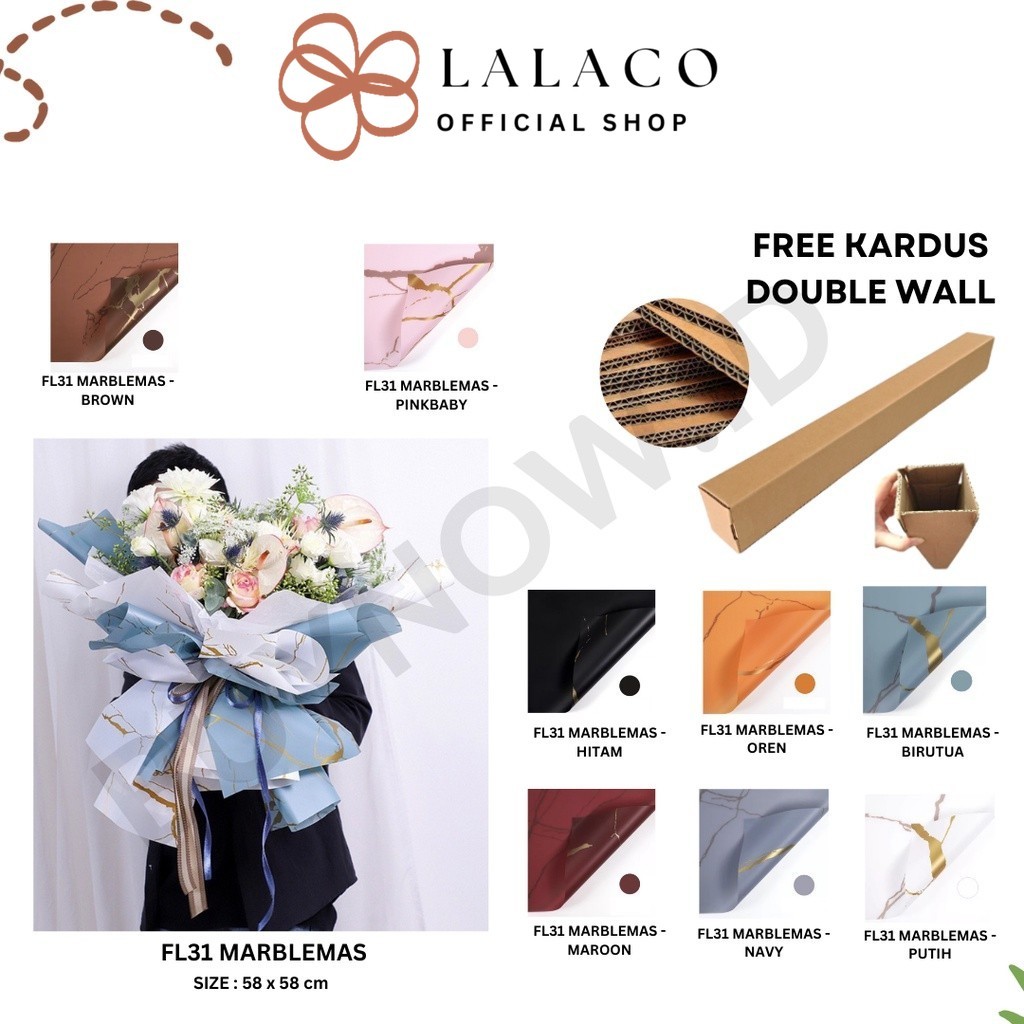 

LALACO - (5 LEMBAR) - FL31 MARBLEMAS Kertas Bunga Paper Buket Motif Marble Emas Florist Kado Cellophane