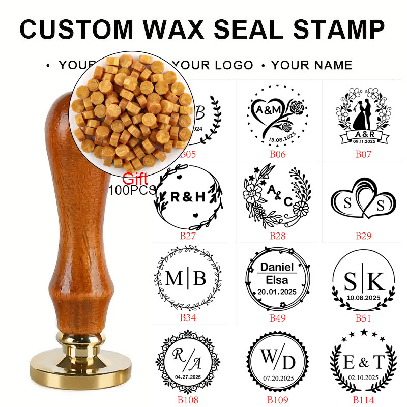 

[Custom Logo Wax Seal Stamp] Custom Wax Seal Stamp Kit - Personalize with Your Logo for Envelope Sealing, Wedding Invitation