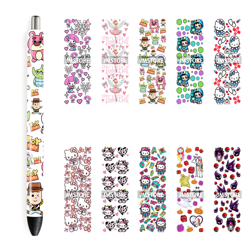 

90's Cartoon Characters UV DTF Pen Wraps Stickers Custom Labels Durable Waterproof Logo For DIY Customized Craft Pink Cute Cat