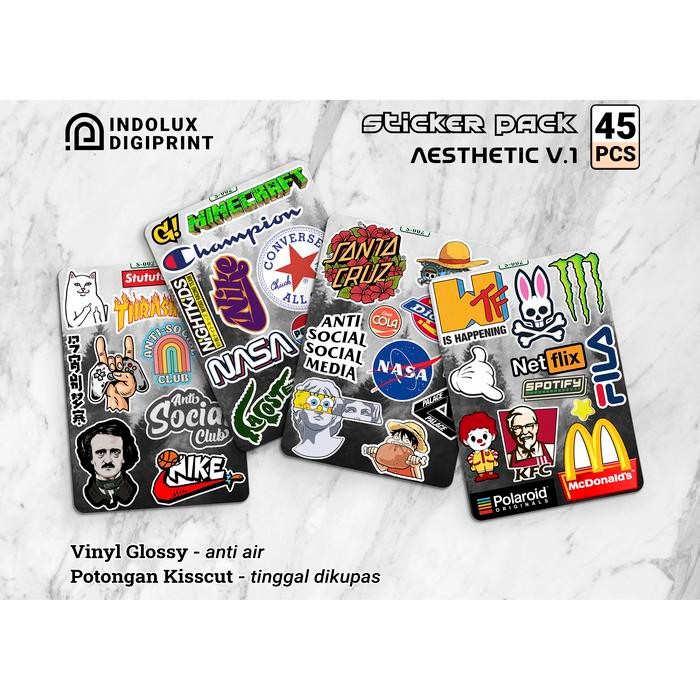

120 PCS Sticker Pack Aesthetic HypeBeast Logo Brand Stiker Viral Vinyl Anti Air Untuk Laptop / Case HP - vibe #1