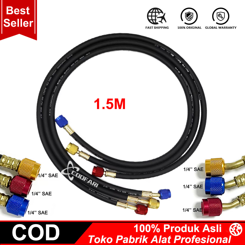 Selang manifold R410A R134A charging hose 3buah 1.5m