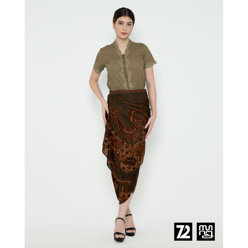 ROK BATIK SPAN Jena Skirt Lilit Kebaya Instan Modern Wanita Motif Parang Naru Warna Hijau 725868
