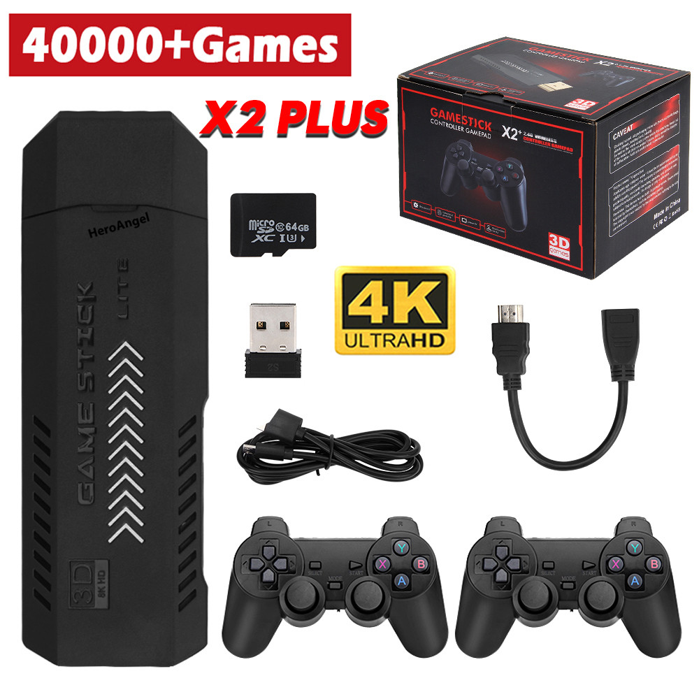 X2 Plus Gamestick 3D Retro Video Game Console 2.4G Wireless Controllers HD 4.3 System 40000 Games 40