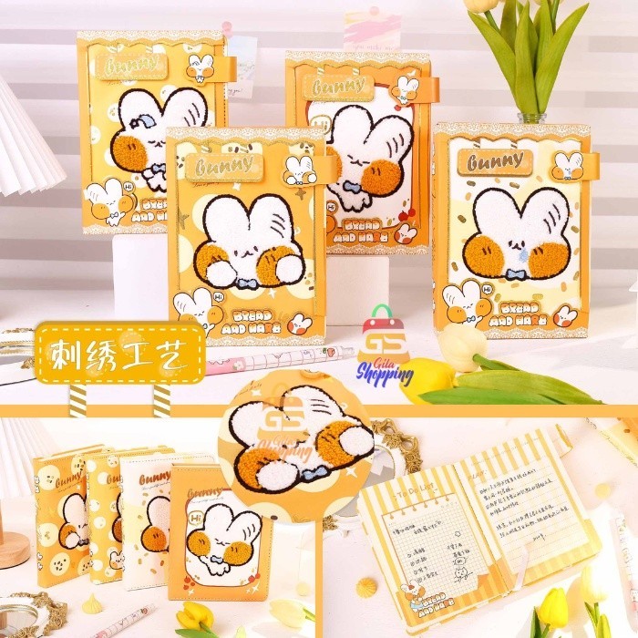 Bread Bunny Magnetic Notebook Buku Tulis Karakter Kelinci Roti Ukuran A5 13 x 19 cm / Diary Jurnal a