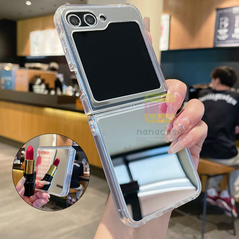 Mewah Korea Mack Up Mirror Portable Phone Casing Samsung Galaxy Z Flip 6 Z Flip 5 Z Flip 4 Z Flip 3 