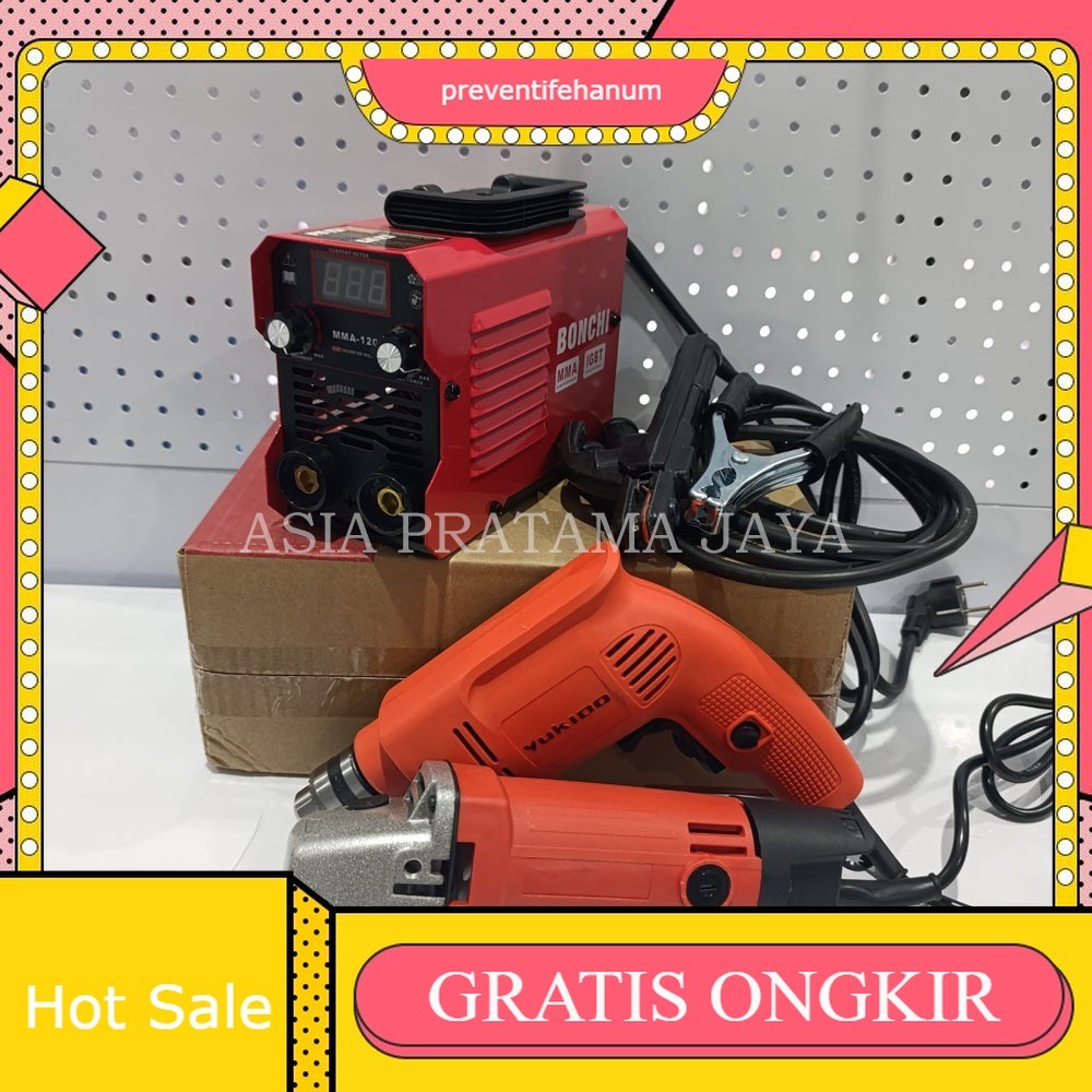 PROMO PAKET TUKANG LAS 3 ITEM LENGKAP MESIN LAS + MESIN GERINDA + MESIN BOR YUKIDO 10MM PAKET TUKANG