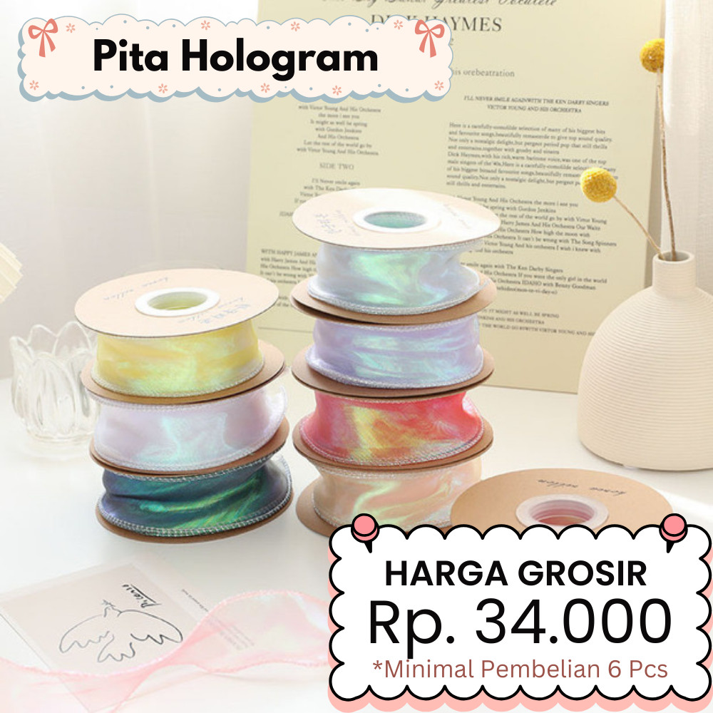 

NOSA - Hologram Ribbon / Pita Pelangi Rainbow Kado Bunga / Korean Ribbon Pita Korea