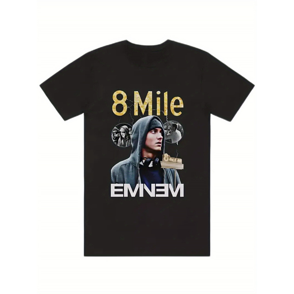 T-Shirt Pria Wanita Katun Retro Hip Hop Musisi 8 Mile Grafis Lengan Pendek Kasual Olahraga S-XXXL