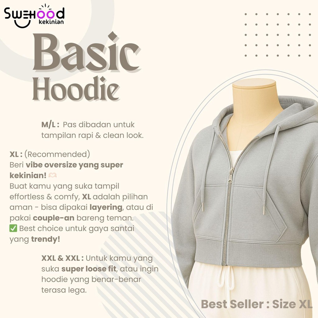 PROMO TERBARU EXCLUSIVE AFFILIATE - BASIC CROP PREMIUM JAKET HOODIE ZIPPER WANITA KEKINIAN KOREA -