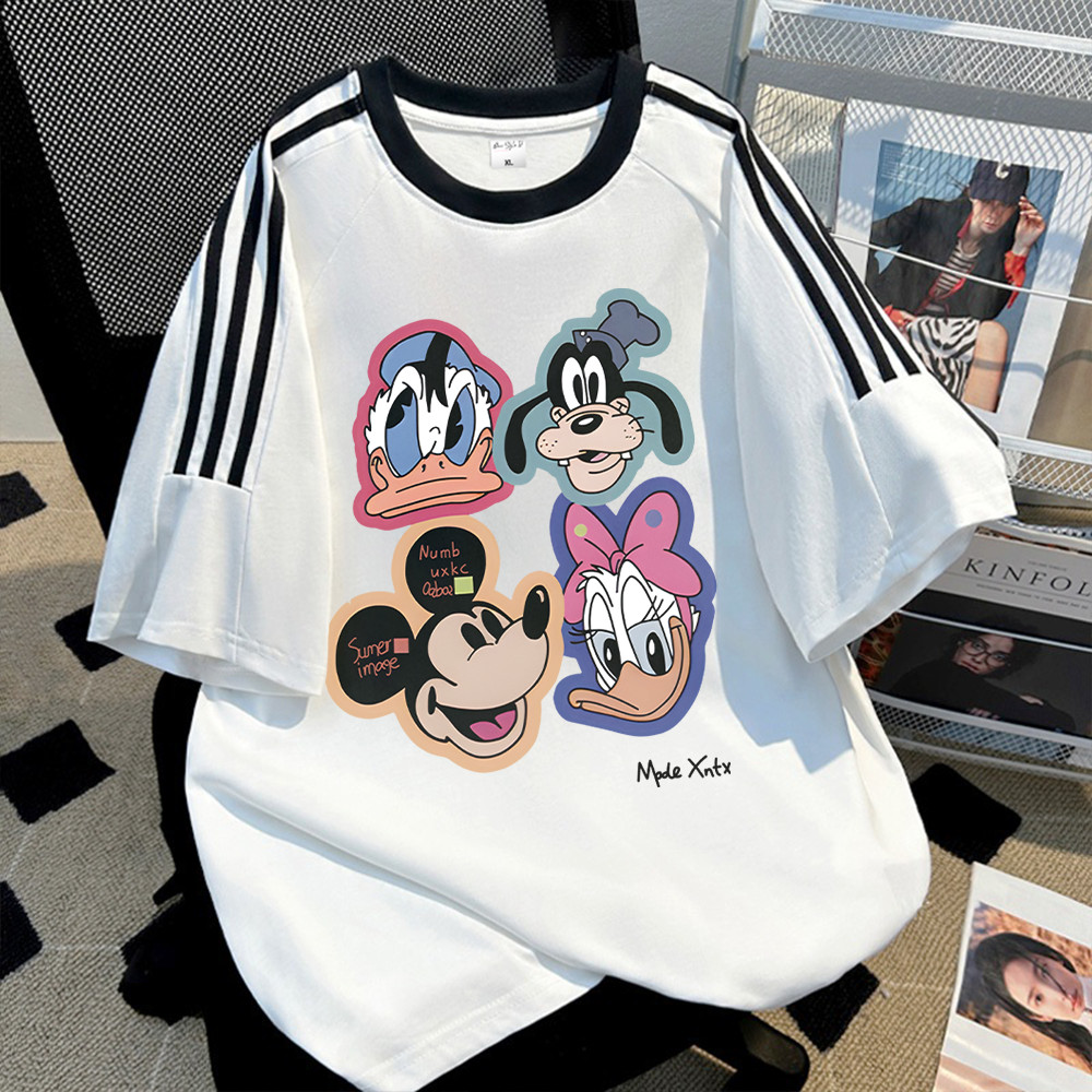 ONNI Tshirt Lengan Pendek Garis Tiga | Kaos Oversize | Gambar Miki Mouse | Bahan Cotton 100%