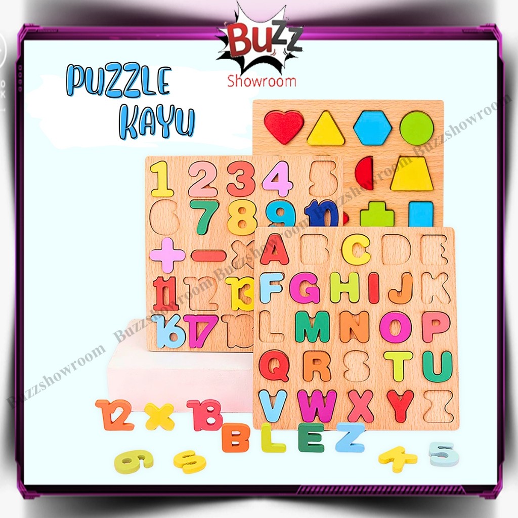 9.9 Puzzle Kayu 3D Huruf Angka Wooden Mainan Edukasi Anak Blok Montessori Geometri terbaru