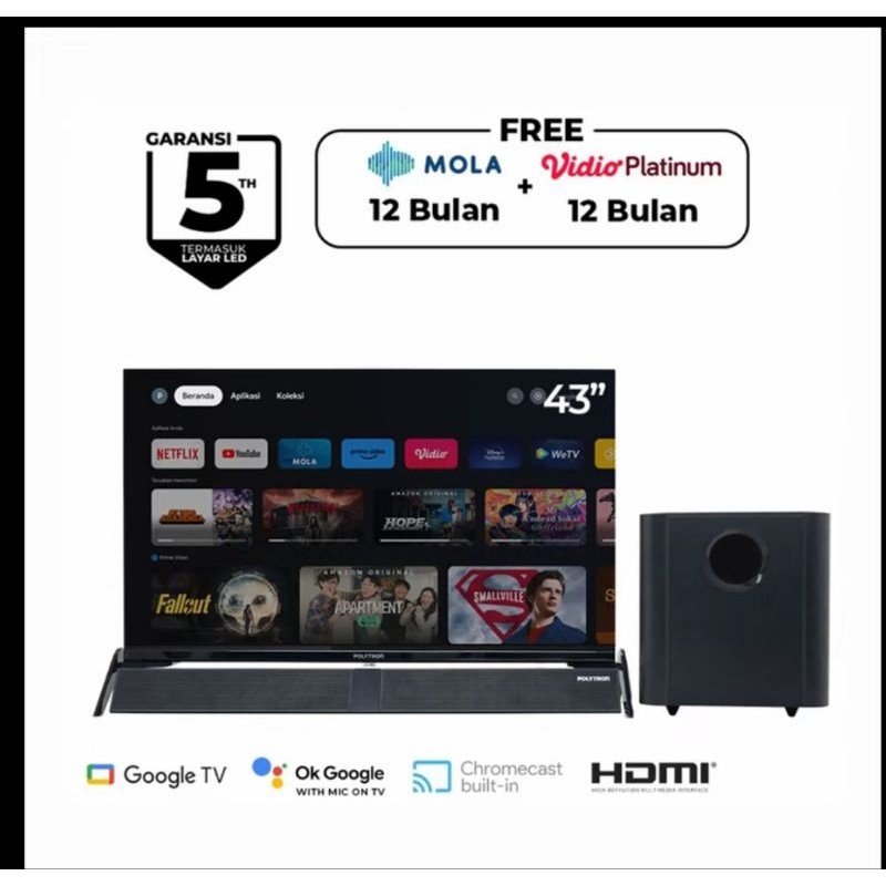 LED POLYTRON 43 INCH 43BG9058 CINEMAX SOUNDBAR.