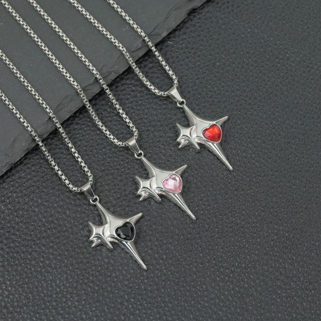 Kalung Couple Pasangan TItanium Baja Bintang Hati Untuk Sahabat Pasangan Hadiah