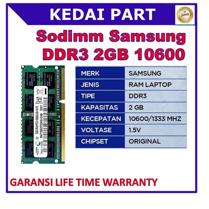 RAM SAMSUNG SODIMM DDR3 2GB PC10600 1.5V RAM LAPTOP SODIMM