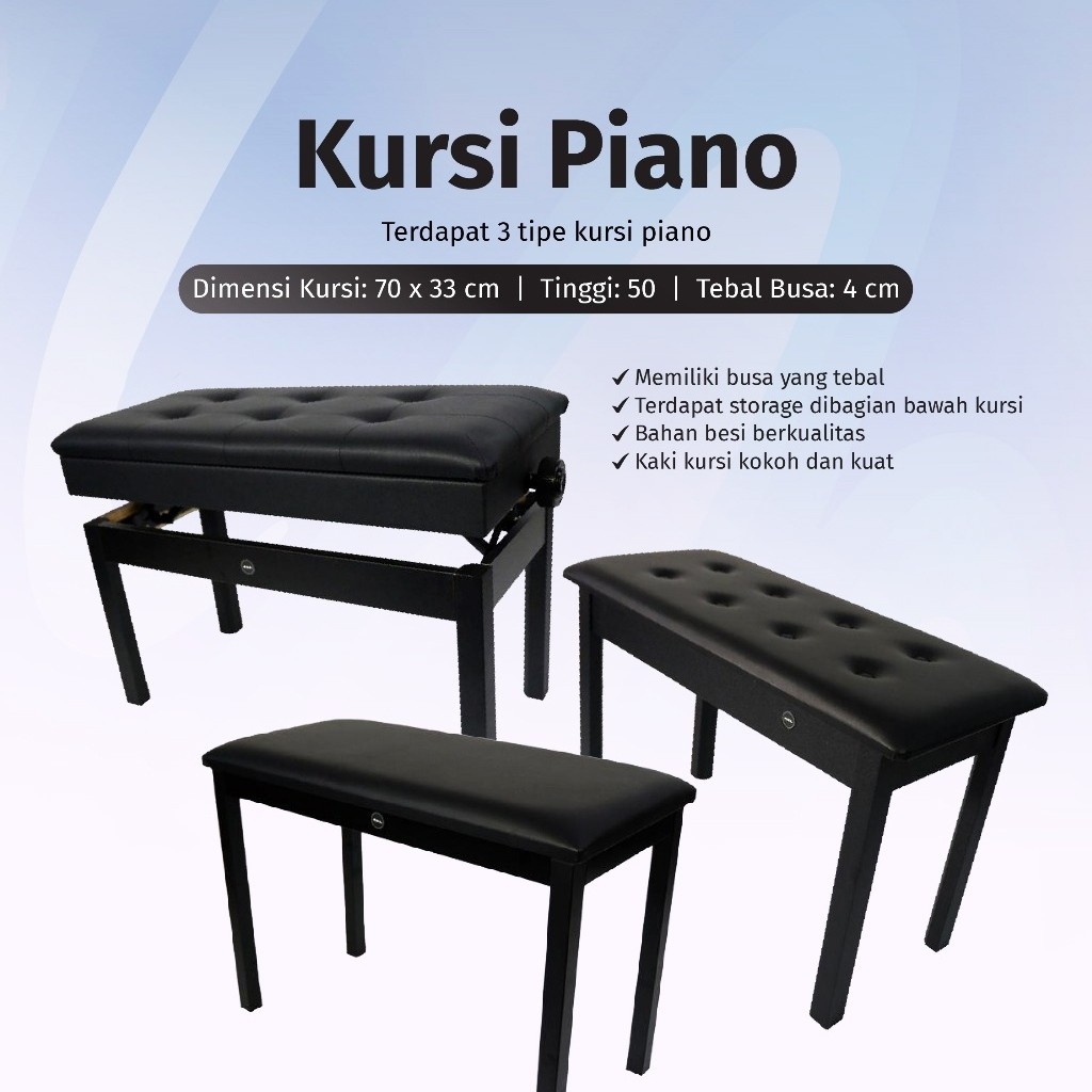Kursi Piano 4 Kaki Lemari Tempat Buku Chair Busa Kuat Besi Q112