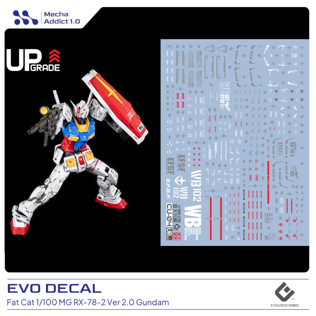 Water Slide Decal Fat Cat MG 1/100 RX 78 2 Gundam Ver 2.0 by EVO SIMP