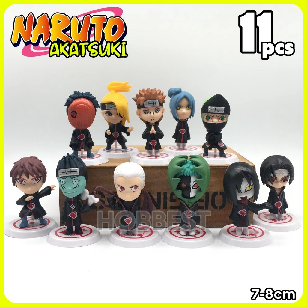 Action Figure NARUTO : AKATSUKI set Miniatur Pajangan Topper Kue Mainan Itachi Pain Tobi Orochimaru