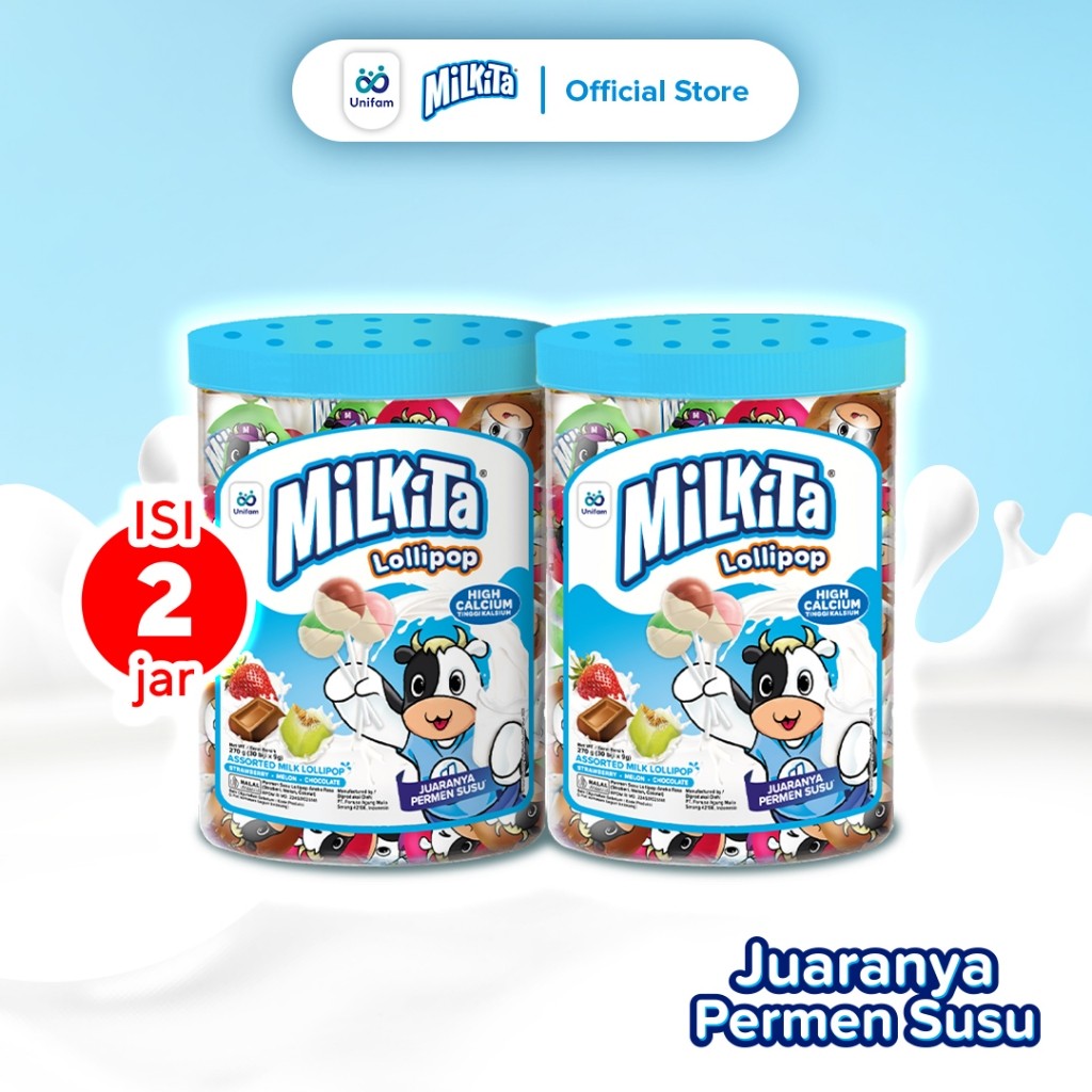 2 Jar Max Milkita Permen Susu Lolipop - (1 Toples Isi 30Pcs)