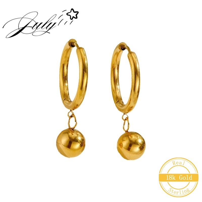 Anting-anting manik-manik emas bulat kecil berbentuk lingkaran minimalis