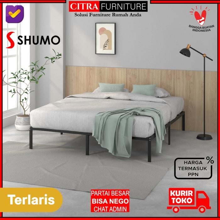 SHUMO Dipan Ranjang Besi Minimalis Knock Down BED IN A BOX 180 x 200 - Hitam, 180X200
