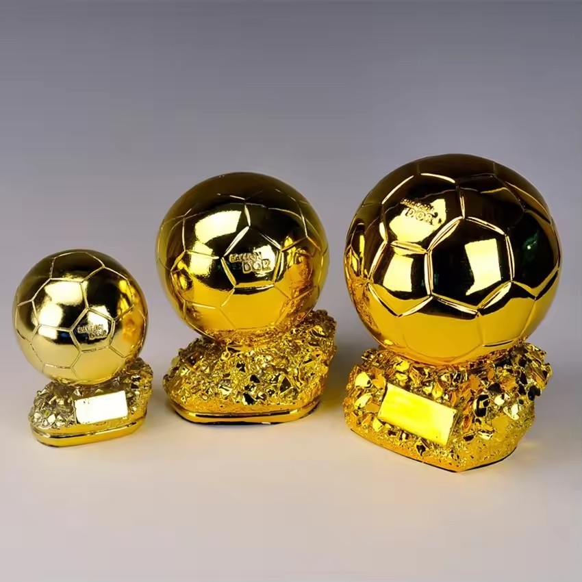 Golden Ball Football Cup Office Decoration with Electroplated Technology Football Cup Resin Gift and