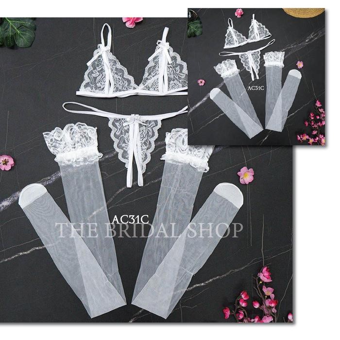 Premium Stocking Lingerie Transparan Garter Belt Set BH CD AC32C