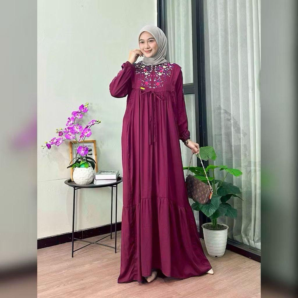 Amanda Maxy Dress Gamis Wanita Bordir Bahan Crinkle Airflow