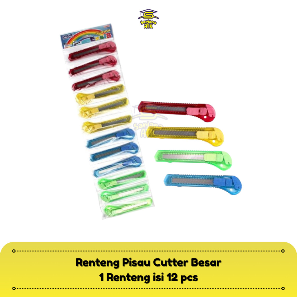 (12 pcs) Pisau Cutter Kater Plastik Besar Tajam 1 Lusin