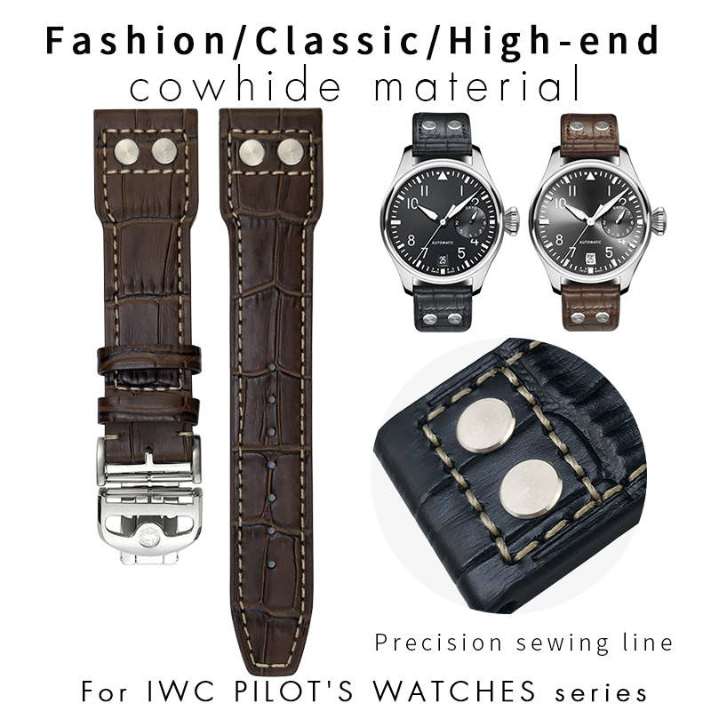 20mm 21mm 22mm Watband For IWC Big Pilot Spitfire TOP GUN Brown Black Wat Strap Calf Genuine Leather
