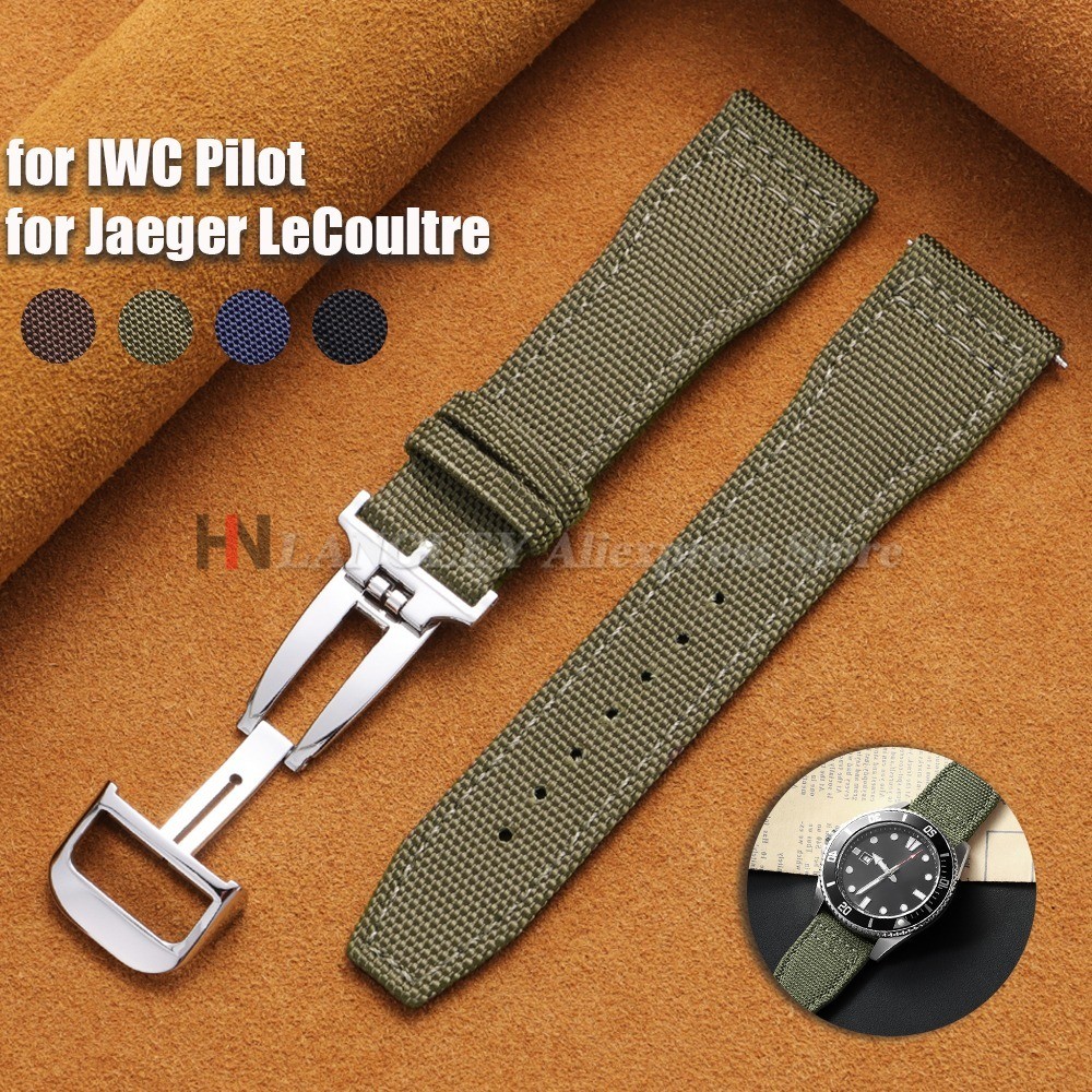 20mm 21mm 22mm Nylon Canvas Wat Band For IWC Pilot Wat Strap for Jaeger LeCoultre Fog Buckle Cowhide