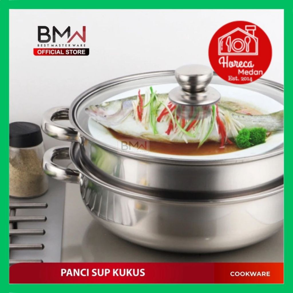 Panci Kukus Stainless 28 cm susun 2 / Dandang Panci Kukus set 2 layer bmw / panci steamer
