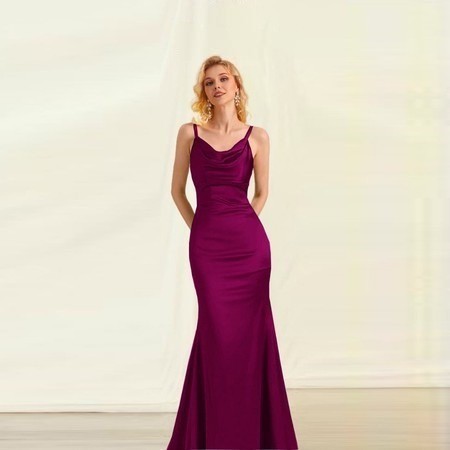 Dress Natal Gaun Wanita Gereja Polos Kausal Artemis Dress Satin Mewah Long Dress Bridesmaid SB003