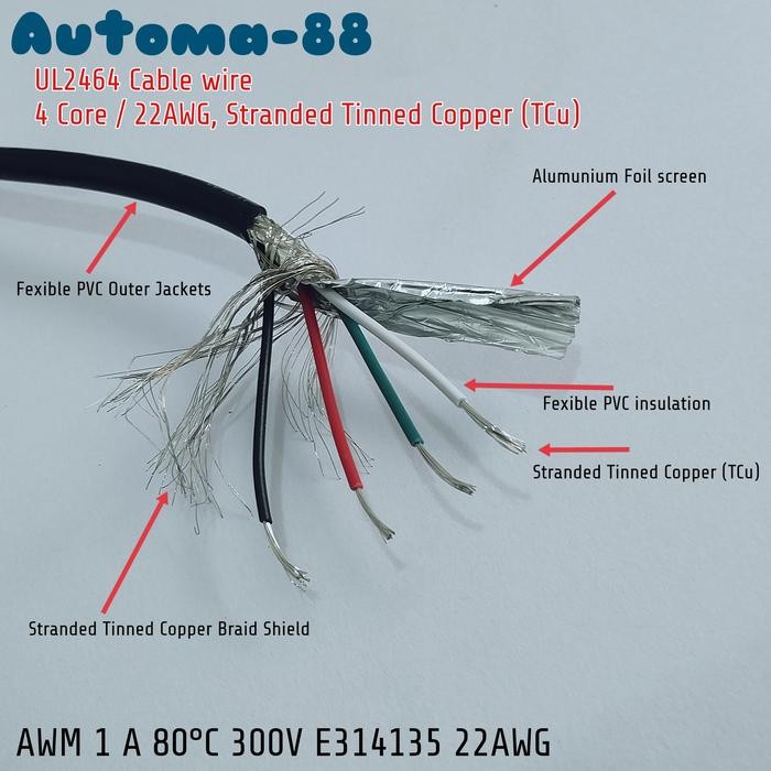 Eceran per 1 meter UL-2464 Kabel Control instrument isi 4 core 4C x 22AWG 22 AWG Screen Shielded met