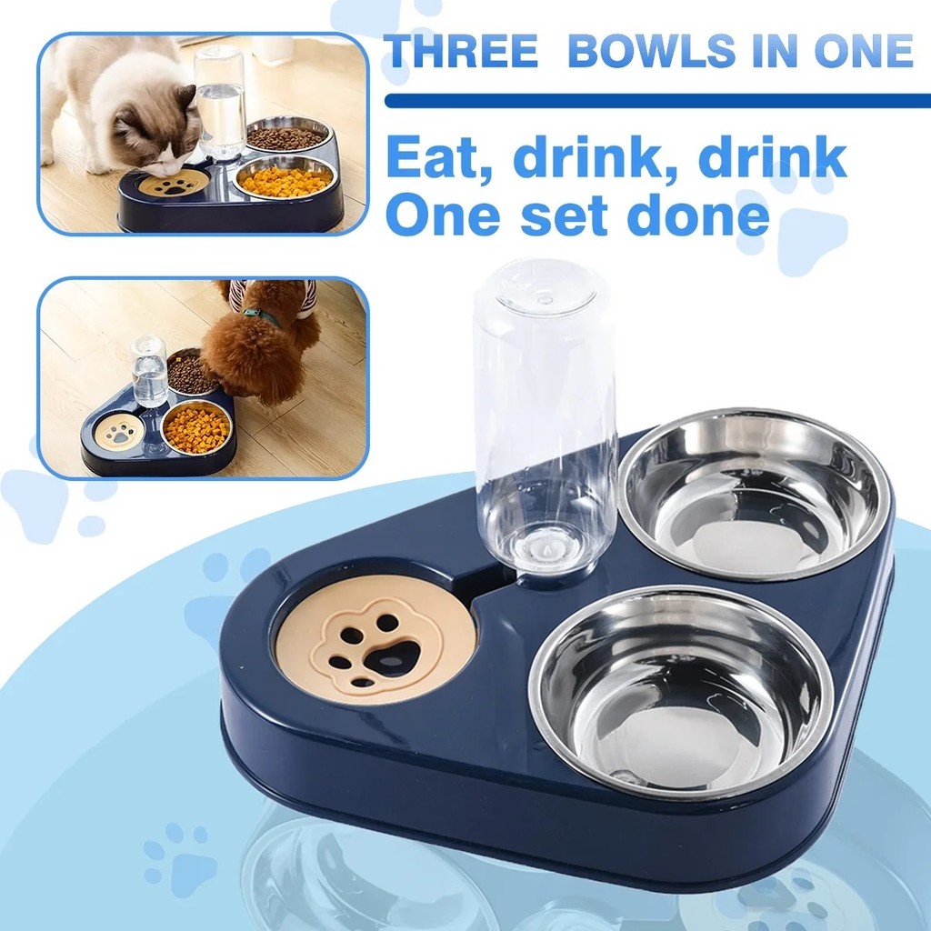 Tempat Makan Minum Hewan Kucing Anjing Stainless Steel + Dispenser Air