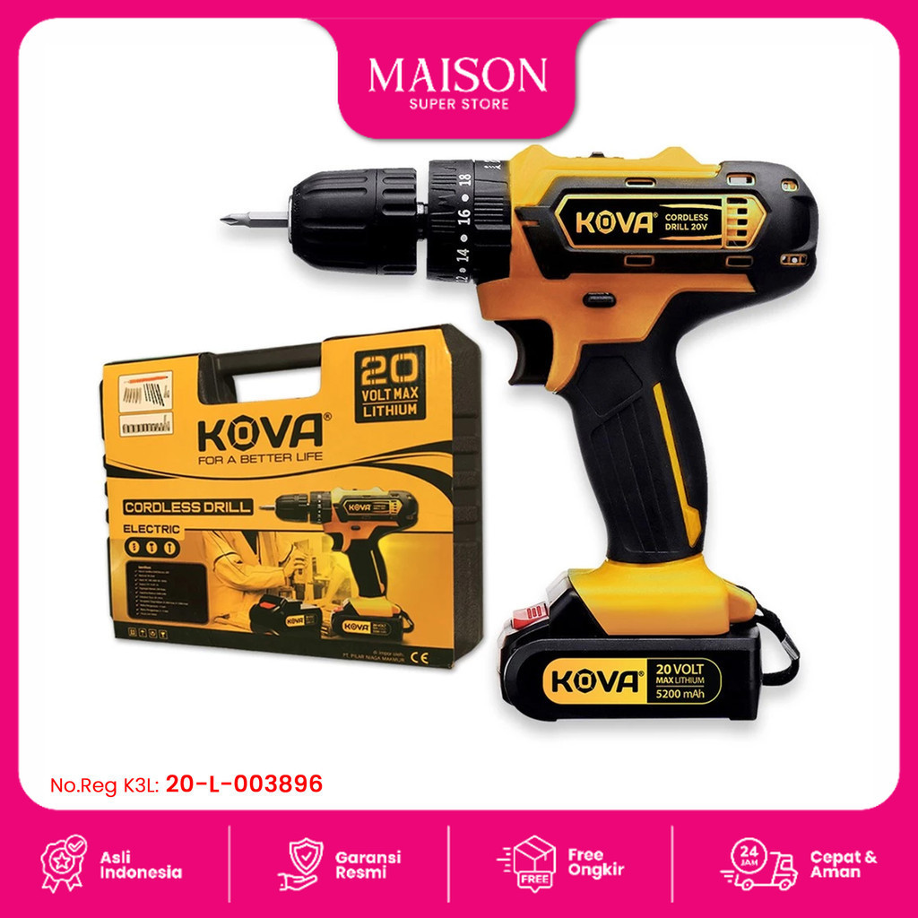 Kova 20V Cordless Drill Bor Listrik Tembok