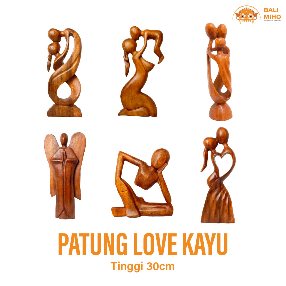 Patung Abstrak Love 30 cm - Patung Abstrak Bali - Patung cinta - Patung Kiss - Patung Kayu - Pajanga
