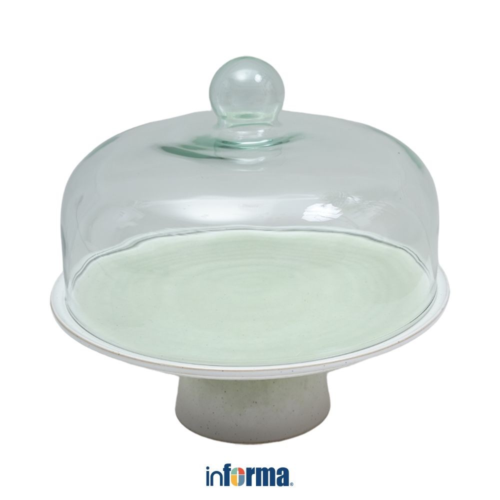 Informa Appetite 30.2 cm Brava Wadah Saji Kue Stand Keramik Glaze - Hijau Cake Holder Tempat Saji Ku