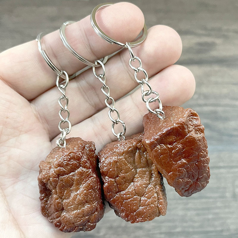 Simulation Beef Block Beef Keychain Imitation Food PVC Beef Cubes Keyring Food Model Simulation Food