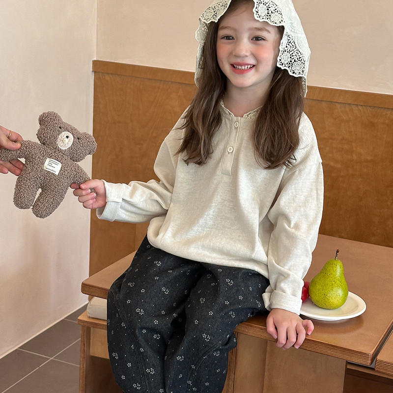 ELF TRIBEKasual Kaos Lengan Panjang Manis Untuk Anak Perempuan Musim Gugur Anak-Anak Baru Temperamen