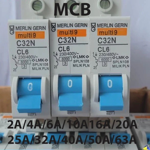 MCB BIRU MULTI 9 MERLIN GERIN S PLN 2A 4A 6A 10A 16A 20A 25A 32A 40A BREKER PEMUTUS TEGANGAN LISTRIK