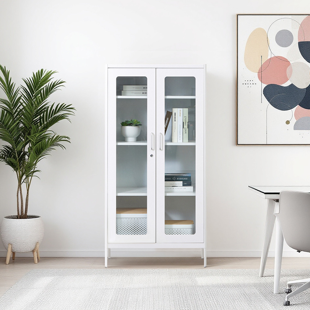 Informa Lenelle Lemari Arsip Kantor 2 Pintu Kaca - Putih File Cabinet Lemari Besi Kabinet Tempat Dok