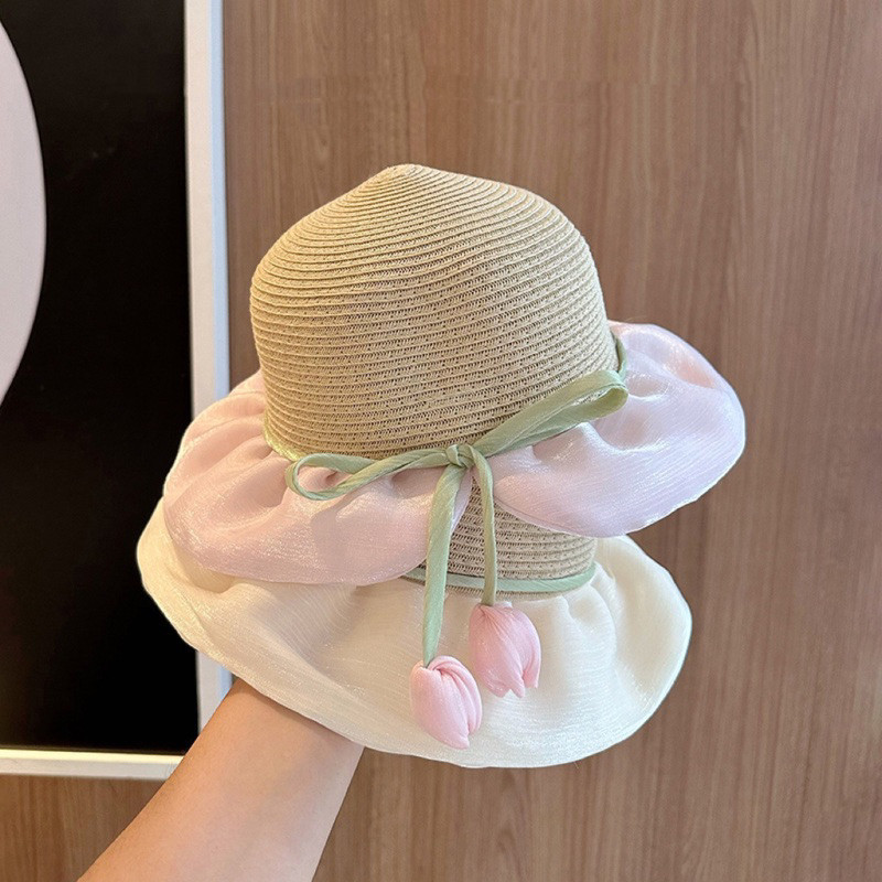 EOBaby T013 Topi Pantai Anak Perempuan Korean Style Pita Bunga OOTD PREMIUM