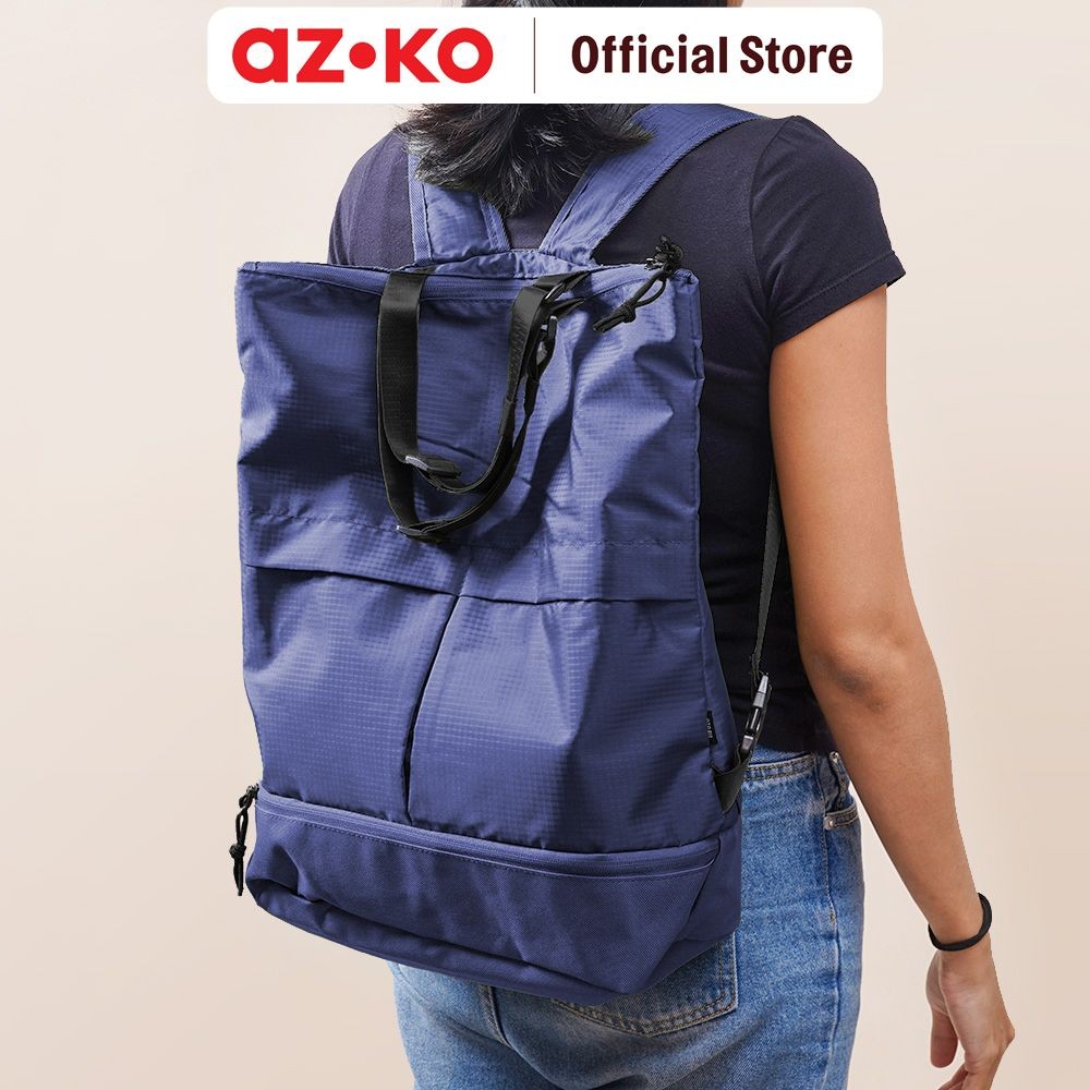 AZKO Ataru Tote Bag Backpack Nylon 2 In 1 - Biru Tas Bahu Stylish Totebag Serbaguna Multifunctional 