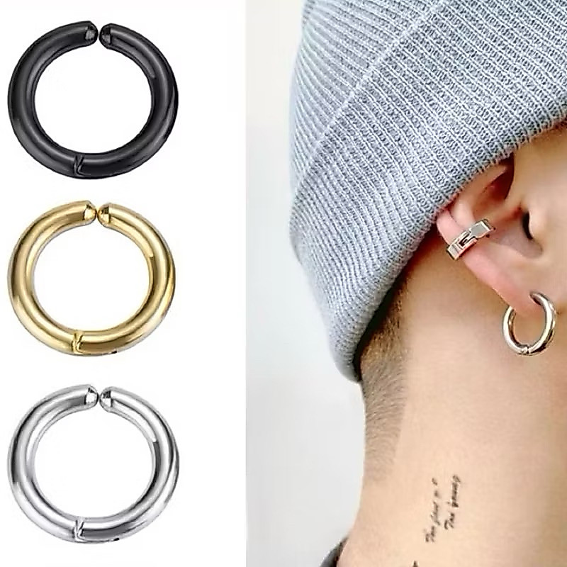 Anting Jepit Model Hoop Titanium Pria Dan Wanita Anting Jepit Bulat Earrings