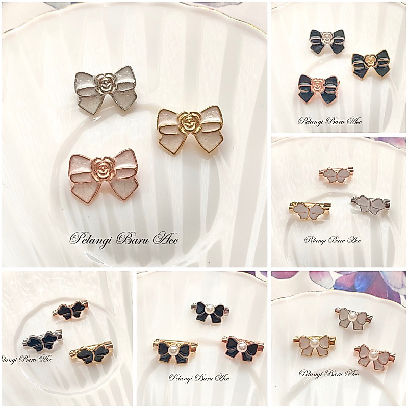 Bros Mini Hitam Putih Pita Bunga Bentuk Bros Kecil High quality