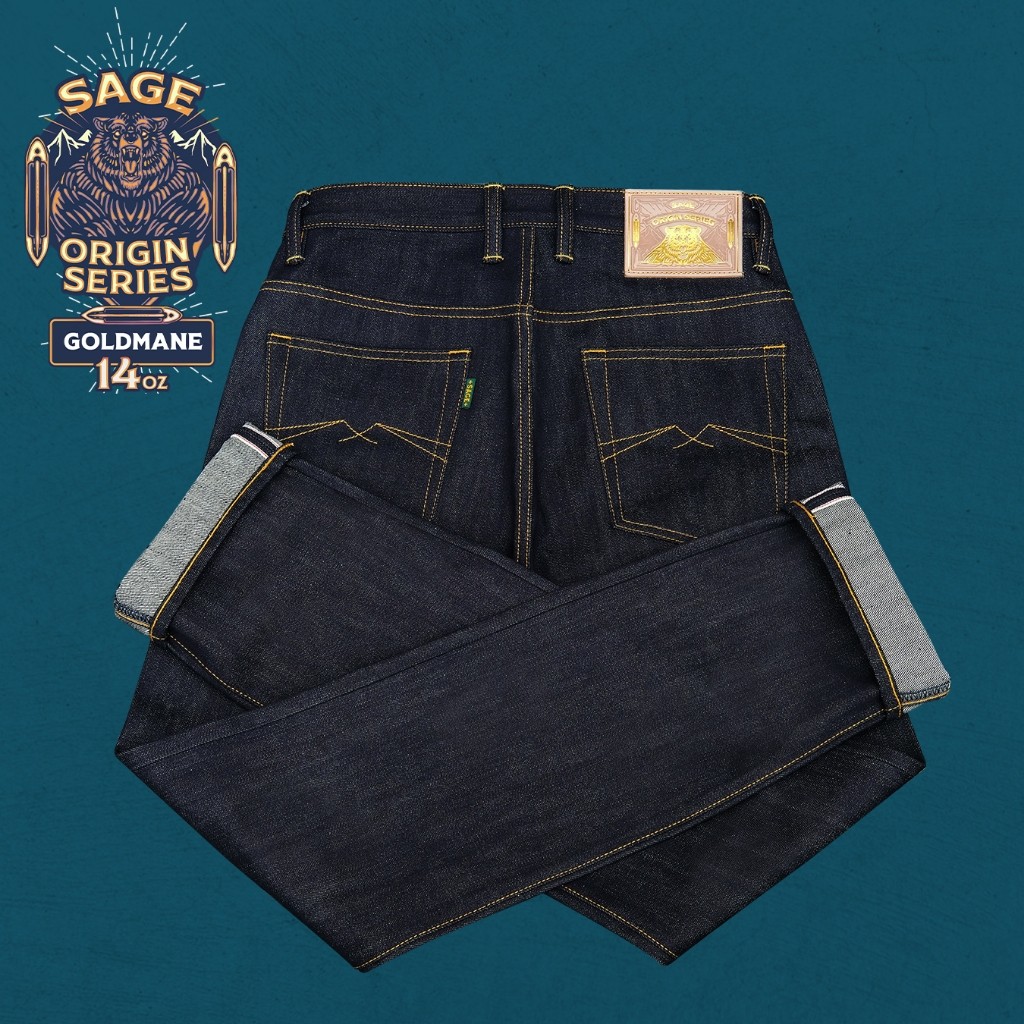 Sage gins : Goldmane 14oz Sanfzed Extra Deep Indigo Selvedge Denim Premium