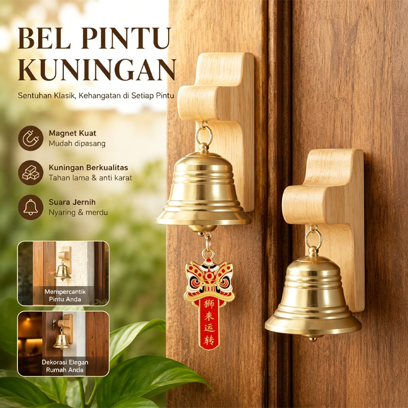 Bel Pintu Bel Pintu Kayu Magnet Lonceng Pintu Kuningan Dekorasi Pintu Buka Bel Dekorasi Rumah Minima