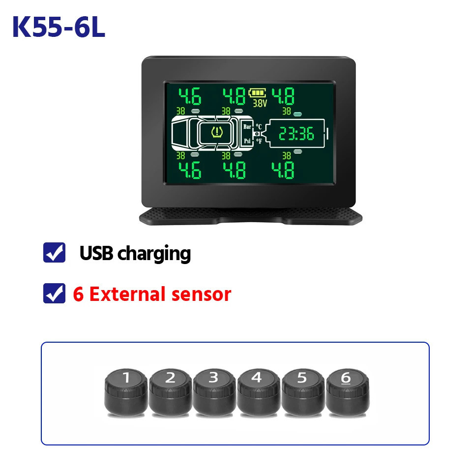 Sistem Pemantau Tekanan Ban Mobil Truk Tenaga Surya TPMS 6/8 Sensor Internal dan Eksternal Layar LCD