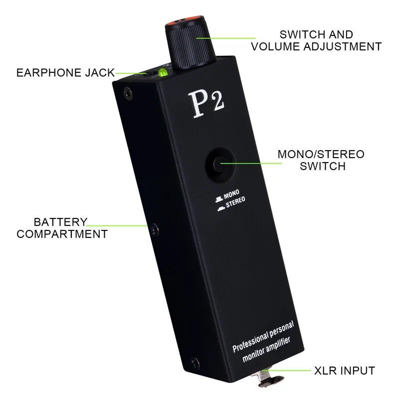 P2 Headphone Amplifier, Ultra Compact In Ear Headphone Monitor, Stereo Monitor/Headphone Power Ampli